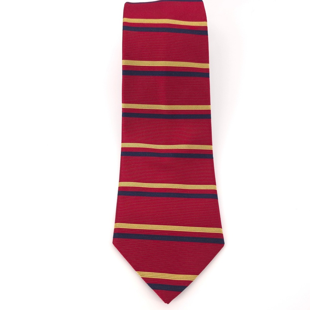 Brooks Brothers Makers Mens Tie Silk Burgundy Gold Navy Stripe Made in USA - Picture 2 of 6